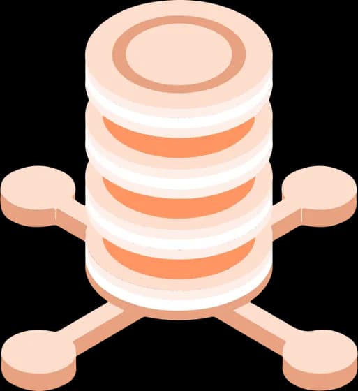 Isometric illustration of a data store wired out to four connected endpoints